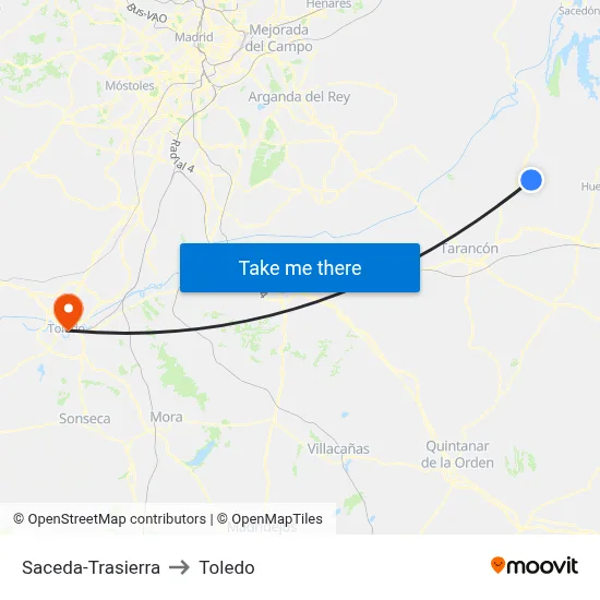 Saceda-Trasierra to Toledo map