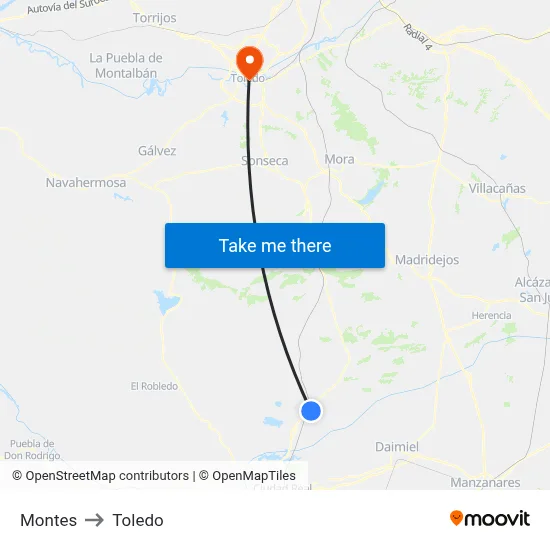 Montes to Toledo map