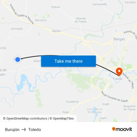 Burujón to Toledo map