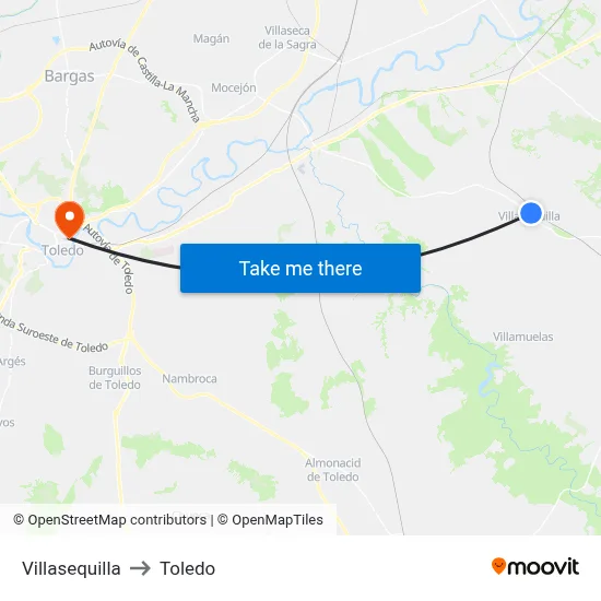 Villasequilla to Toledo map