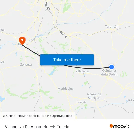 Villanueva De Alcardete to Toledo map