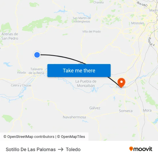 Sotillo De Las Palomas to Toledo map