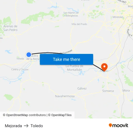 Mejorada to Toledo map