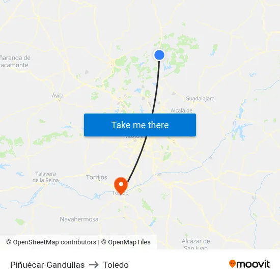 Piñuécar-Gandullas to Toledo map