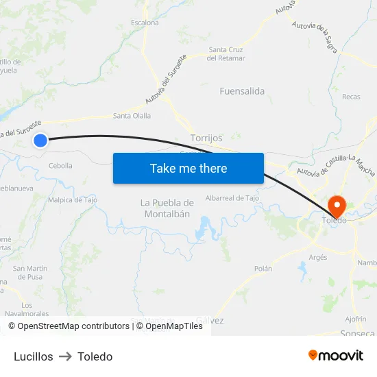 Lucillos to Toledo map