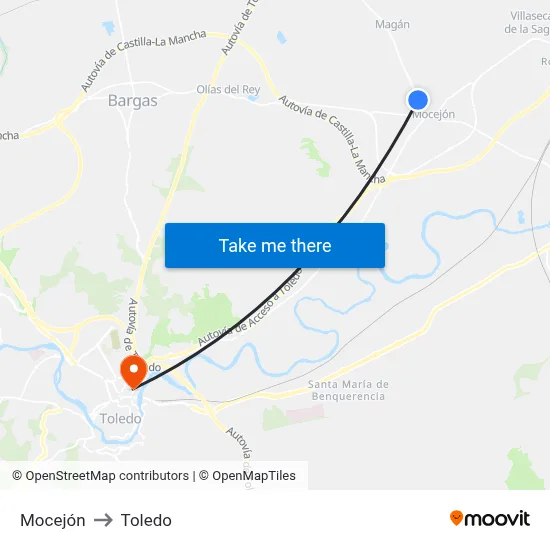 Mocejón to Toledo map