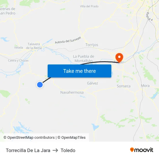 Torrecilla De La Jara to Toledo map