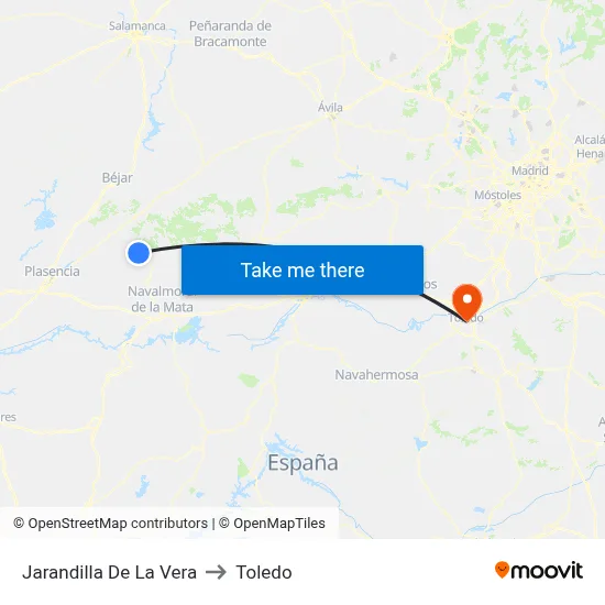 Jarandilla De La Vera to Toledo map
