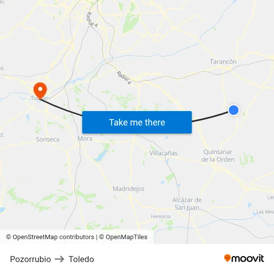 Pozorrubio to Toledo map