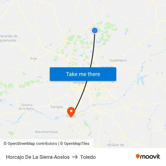 Horcajo De La Sierra-Aoslos to Toledo map