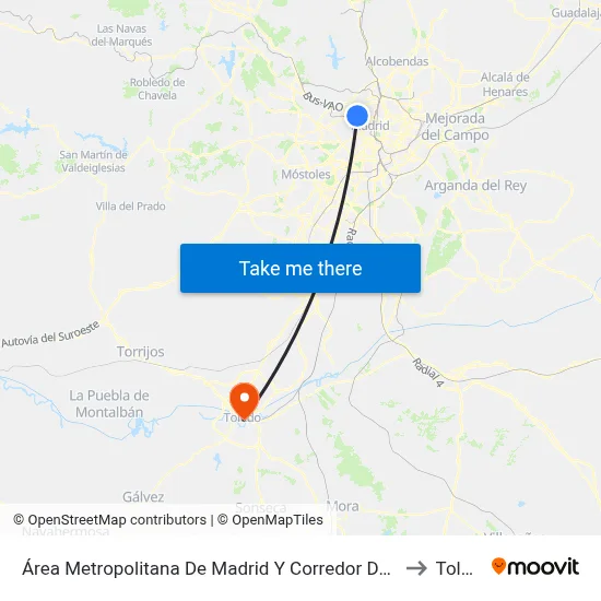 Área Metropolitana De Madrid Y Corredor Del Henares to Toledo map