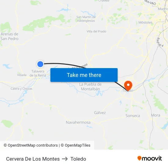 Cervera De Los Montes to Toledo map