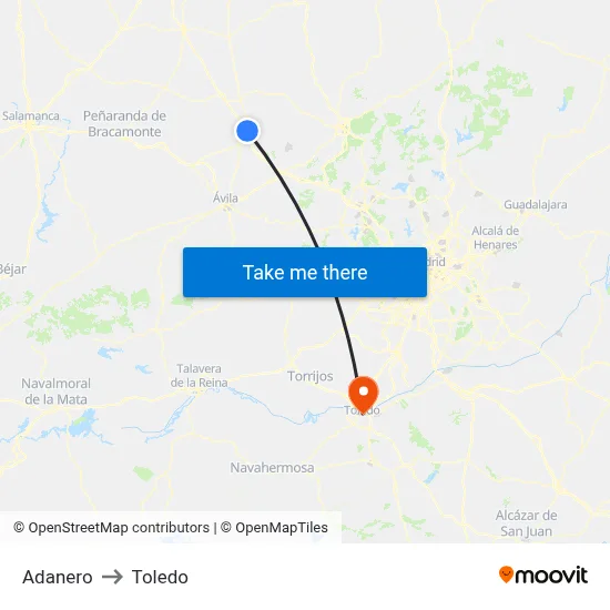 Adanero to Toledo map