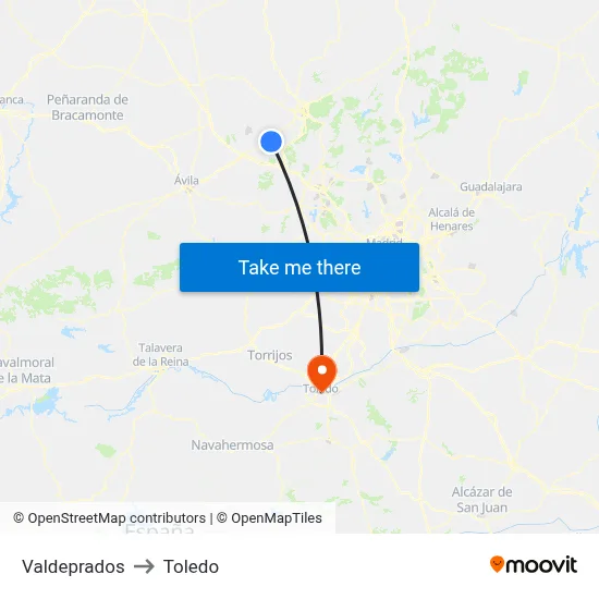 Valdeprados to Toledo map