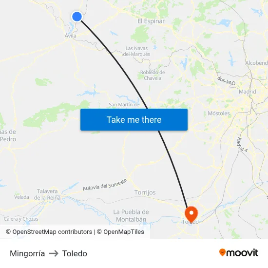 Mingorría to Toledo map