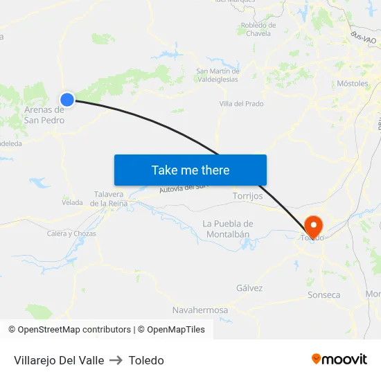 Villarejo Del Valle to Toledo map
