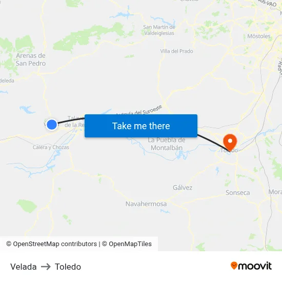 Velada to Toledo map