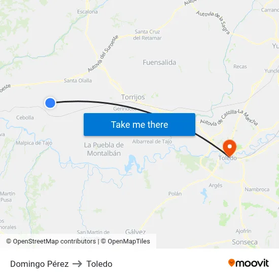 Domingo Pérez to Toledo map