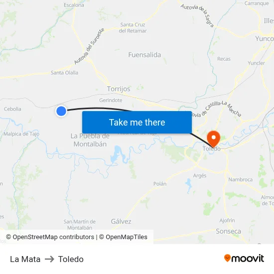 La Mata to Toledo map