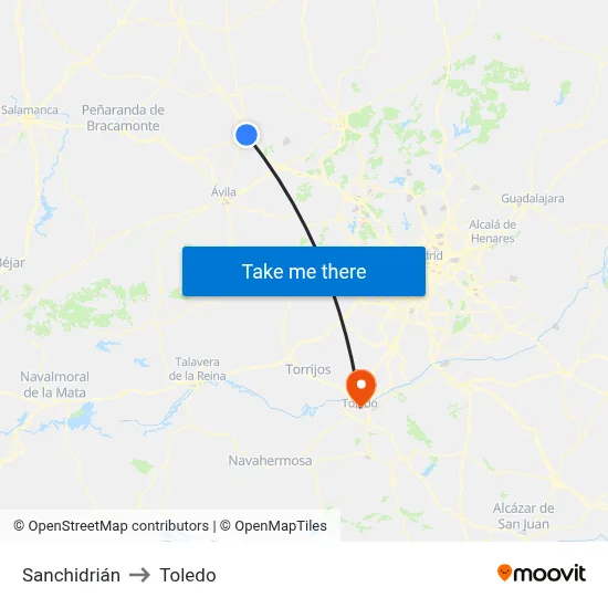 Sanchidrián to Toledo map