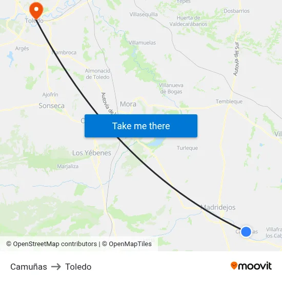 Camuñas to Toledo map