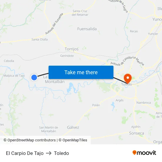 El Carpio De Tajo to Toledo map