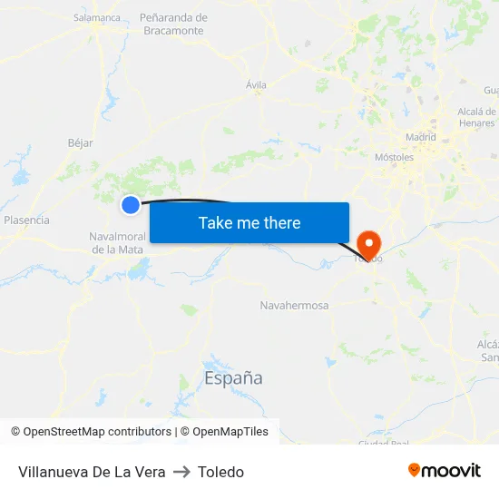 Villanueva De La Vera to Toledo map