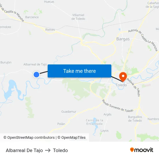 Albarreal De Tajo to Toledo map