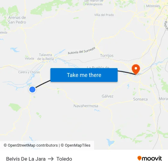 Belvís De La Jara to Toledo map