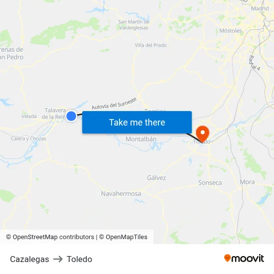 Cazalegas to Toledo map