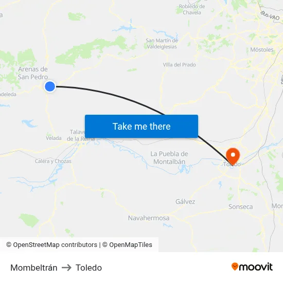 Mombeltrán to Toledo map