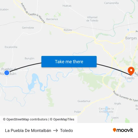 La Puebla De Montalbán to Toledo map