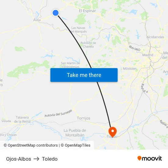 Ojos-Albos to Toledo map