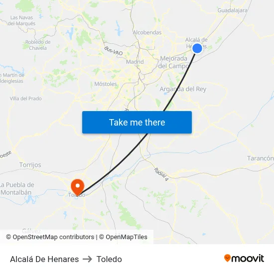 Alcalá De Henares to Toledo map