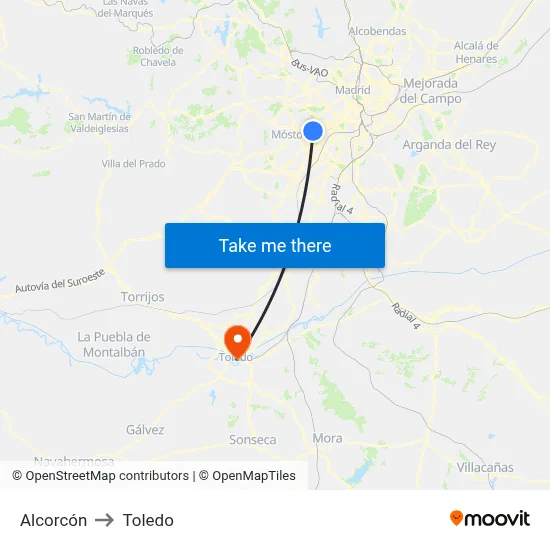 Alcorcón to Toledo map