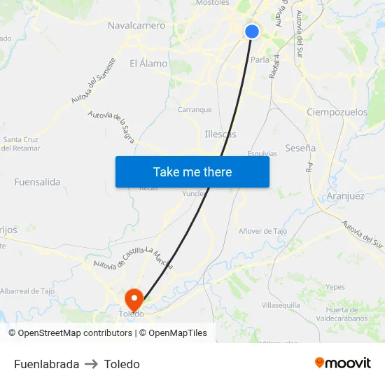 Fuenlabrada to Toledo map