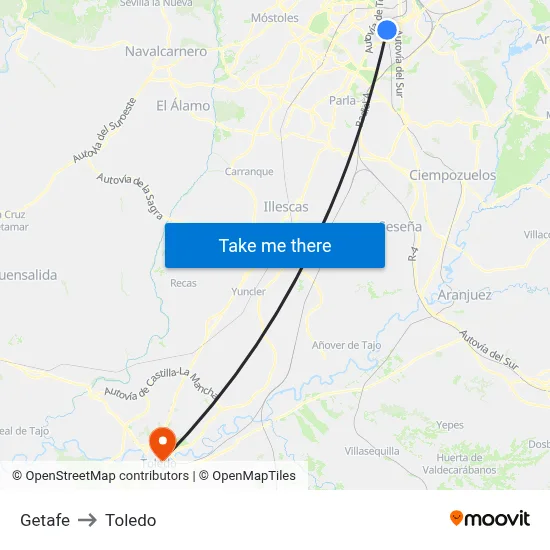 Getafe to Toledo map