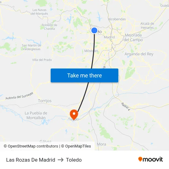 Las Rozas De Madrid to Toledo map