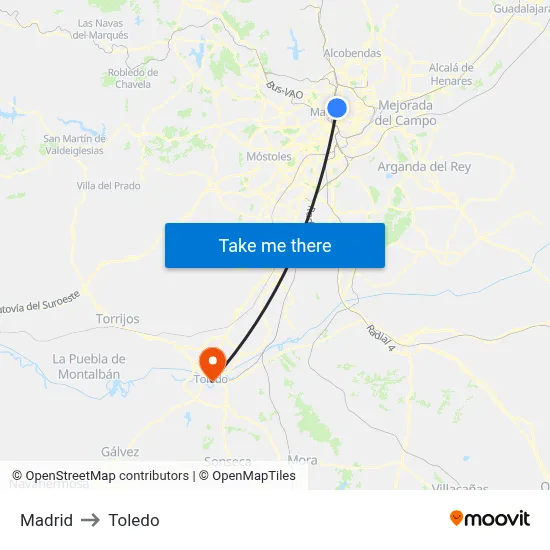 Madrid to Toledo map