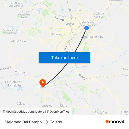 Mejorada Del Campo to Toledo map