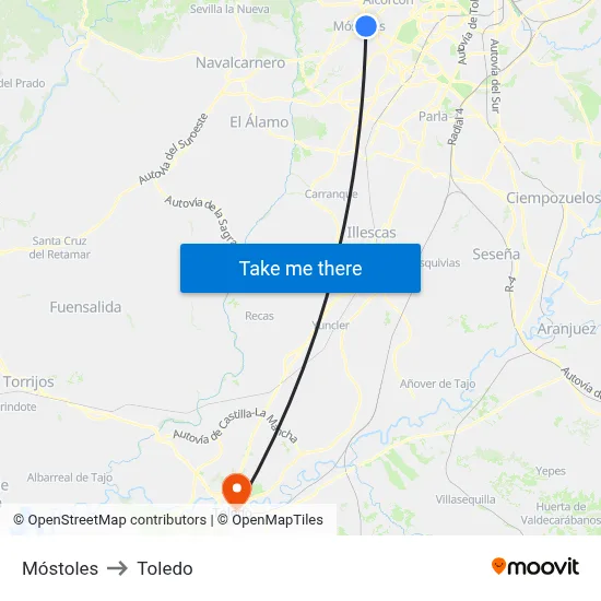 Móstoles to Toledo map