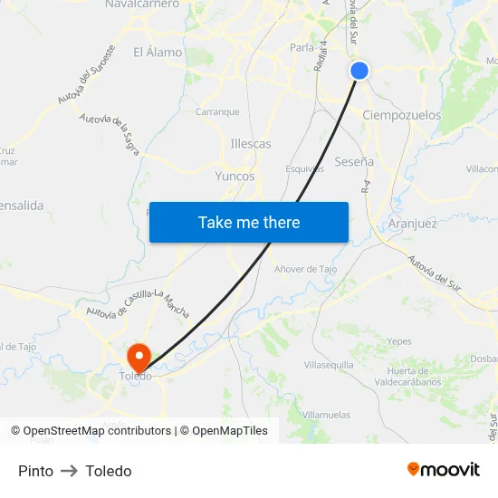 Pinto to Toledo map