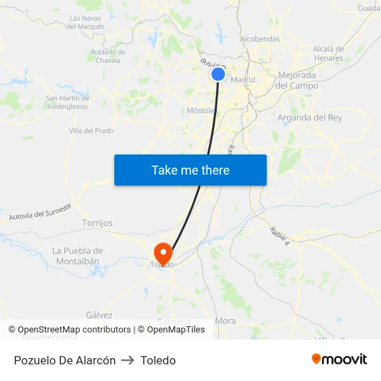 Pozuelo De Alarcón to Toledo map