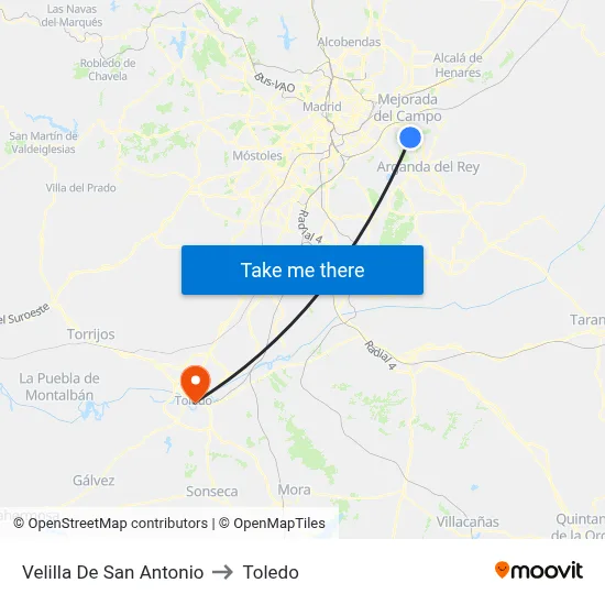 Velilla De San Antonio to Toledo map