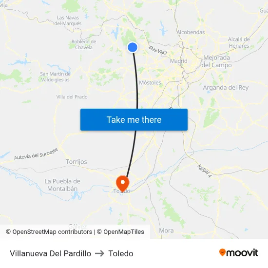 Villanueva Del Pardillo to Toledo map