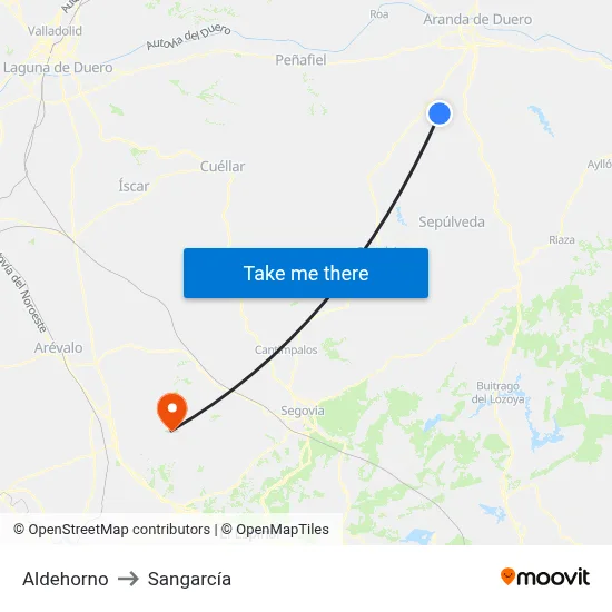 Aldehorno to Sangarcía map