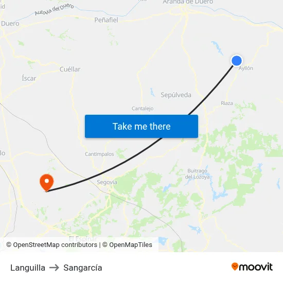 Languilla to Sangarcía map