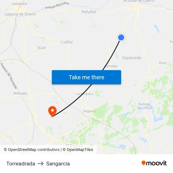 Torreadrada to Sangarcía map