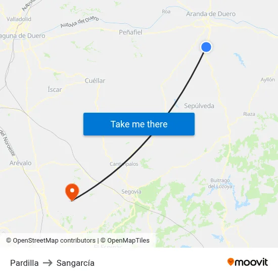 Pardilla to Sangarcía map
