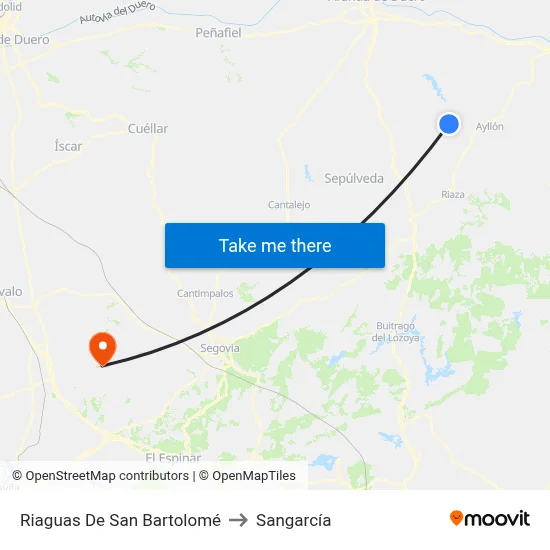 Riaguas De San Bartolomé to Sangarcía map